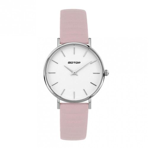 DW STYLE SILVER AND WHITE WOMEN'S WATCH WITH PINK LEATHER STRAP