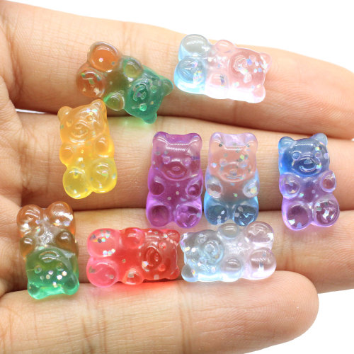 Glitter Resin Flat Back Bear Artificial Animal Gradient Gummy Bear Charms for Hair Accessories Phone Case Ornament
