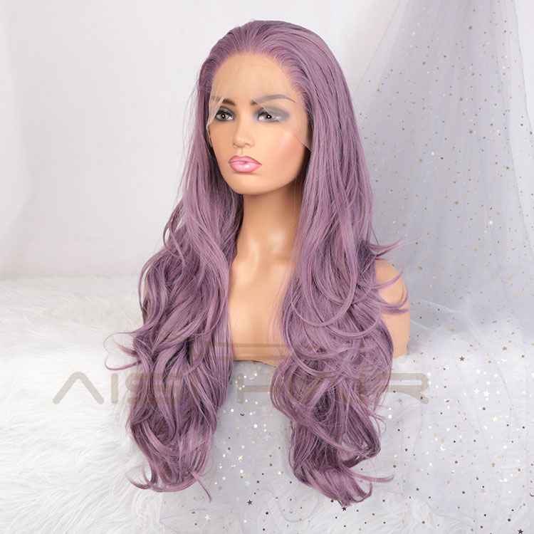 Aisi Hair New Design 26 Inch Long Wavy Purple Color Wig Cosplay Swiss Lace Wig Body Wave Lace Frontal Hair Wigs For Black Women