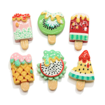 Niedliche planare Flatback-Frucht-Eis am Stiel Kiwi Pitaya-Harzperlen für Baby-Kinderschmuck-Zubehör