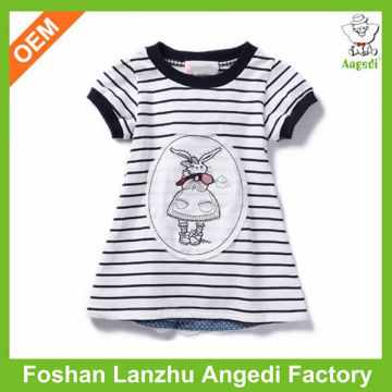 Manufactory Custom Logo Print girls round neck s/s extended length t shirts with Fashion embroidered boutique style