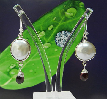 925 Sterling Silver Pearl & Ruby Corundum Earring