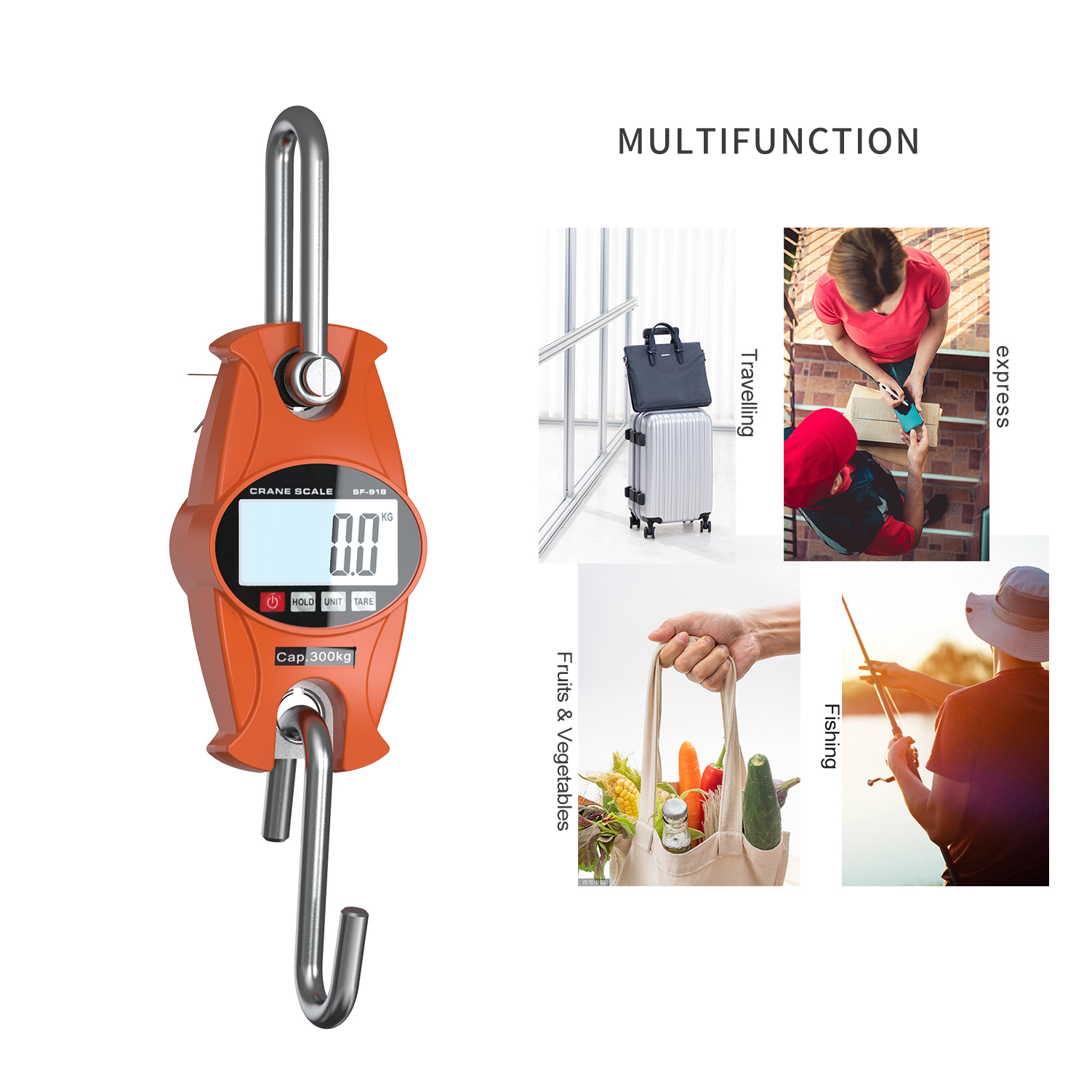 660Lb Digital Hanging Scale with Cast Aluminum Case Handheld 300Kg Mini crane scale
