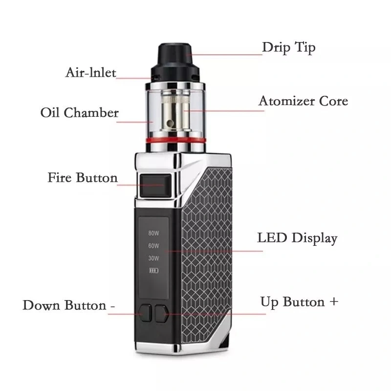 2200mAh Rechargeable Battery Cigarette Vape Mod Vaporizer Vape Pen Starter Kit 80W Box Mod