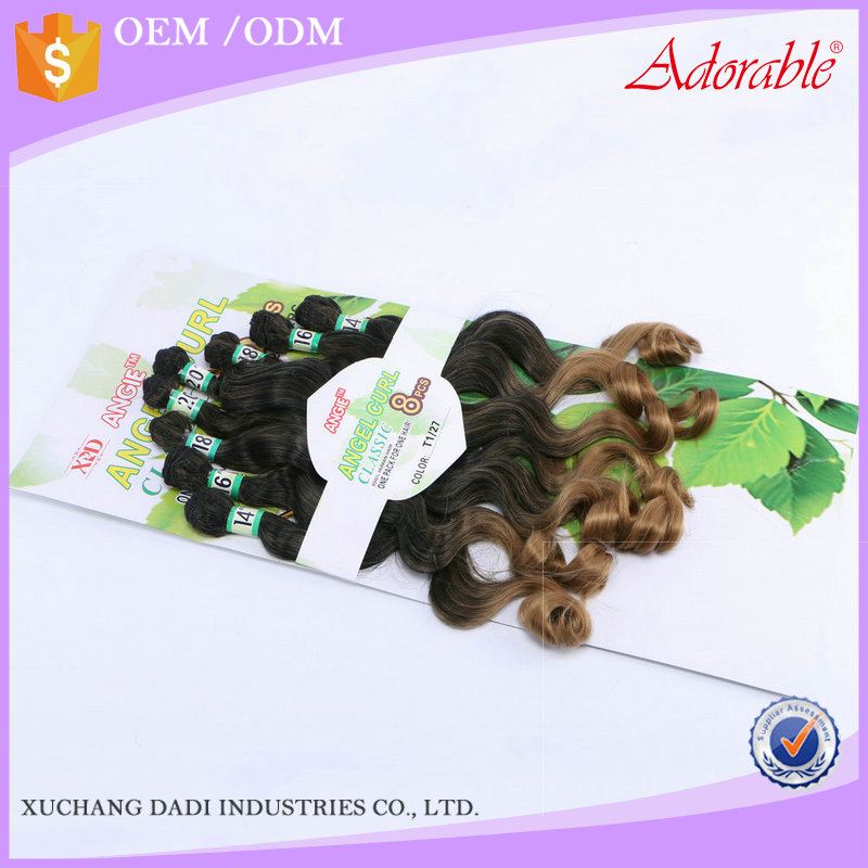factory price angel curl 8pcs/lot classic heat resistant fiber one pack for one hair,ombre two tone best Synthetic Hair Weave