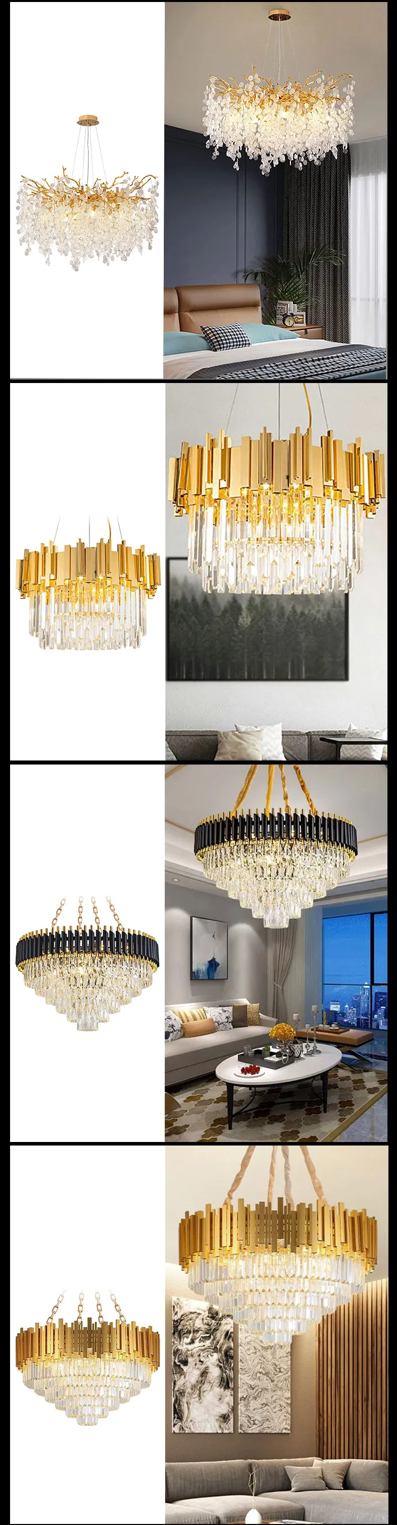 Modern Nordic Custom Hotel Lighting Gold Lustre Crystal Chandelier Lights