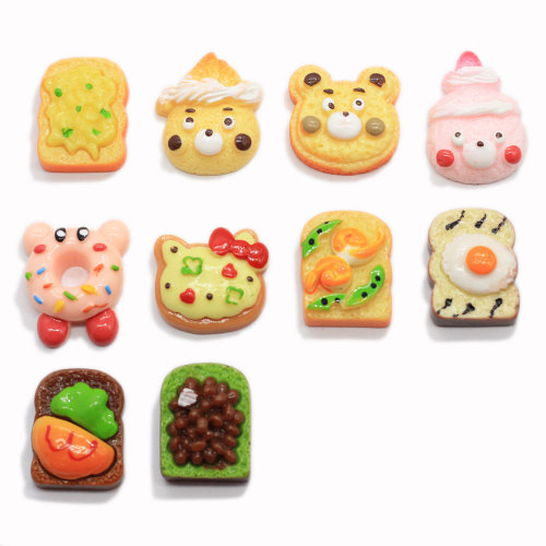 Assortiti Simulazione Cibo Resina Posteriore Piatto Charms Cartone Animato Orso Pane Ciambella Bambini Casa delle bambole Cucina Giocattoli Accessori per la testa Arte fai-da-te