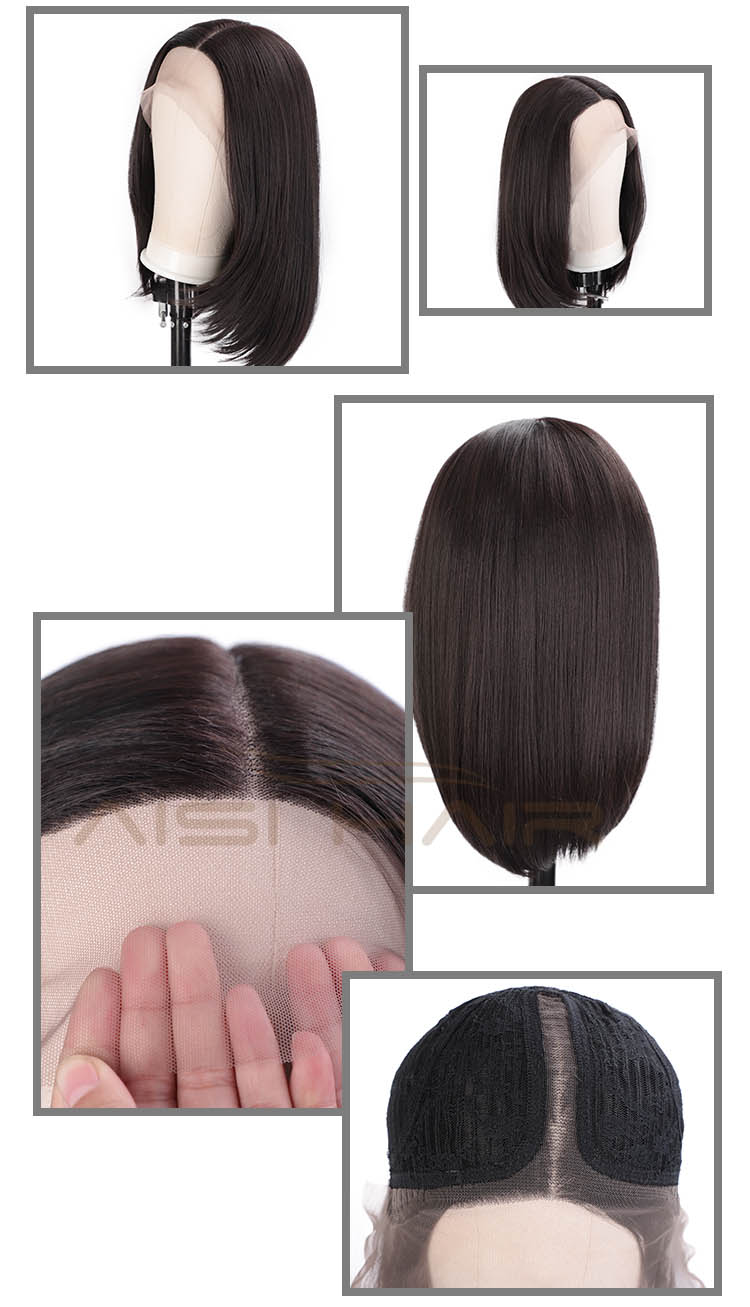 Aisi Hair Medium Long Natural Black Wig Silky Straight Front Lace Wig Synthetic Natural Wave Lace Frontal Hair Wigs For Women