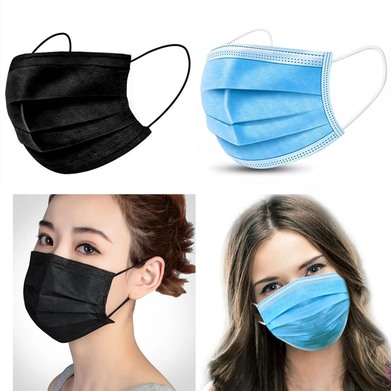 50PCS PPE 3-Ply Anti Dust Designer Protective Disposable Flat Black Face Mask with Earloop