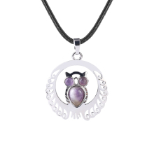 Amethyst Waterdrop Cabs Silver Owl Pendant Necklace Choker Jewelry