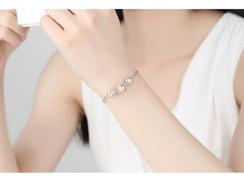 Elegant S925 Silver Jewelry Freshwater Pearl Silver Strand Bracelet