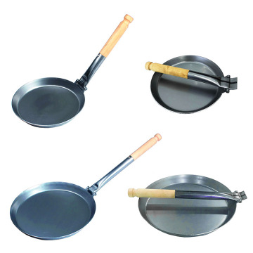 Carbon Steel Camping Omelette Steak Saute Frying Wok Pans woks and stir fry pans With Wood Handle