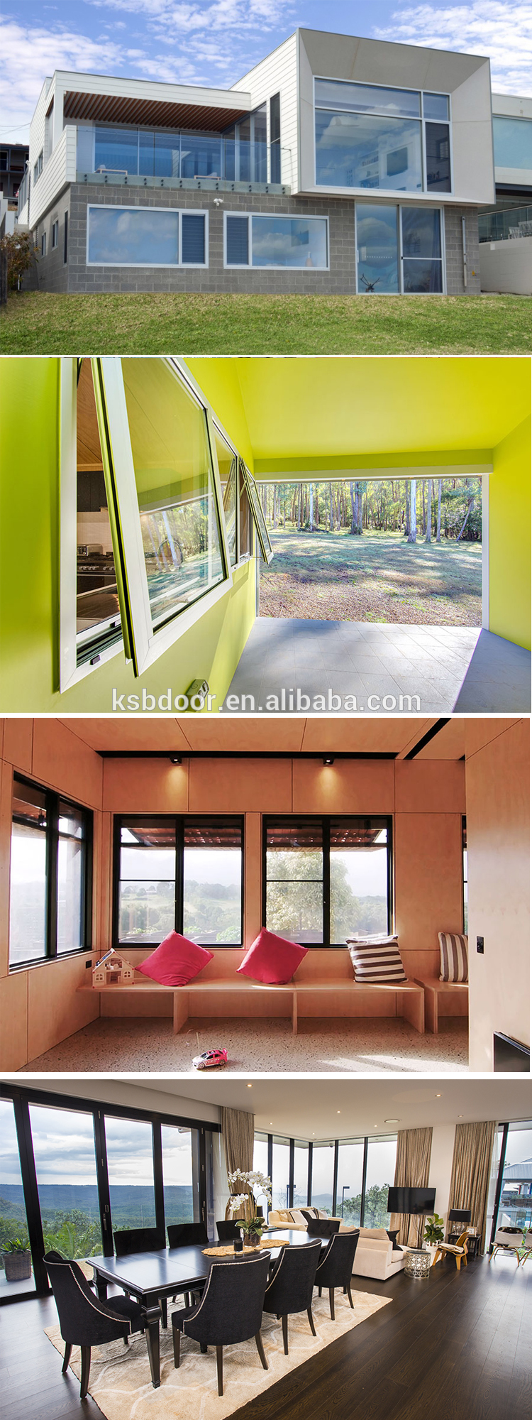 Philippines modern house style wooden grain french casement window aluminium arch windows