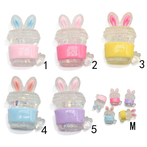 100pcs Kawaii Cartoon Rabbit Drink Cup Resin Cabochon Flatbacks Embellishments for Scrapbooking Decor Craft DIY Hair Bows Center