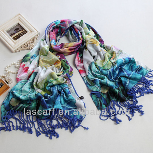 Delicate printing splender silk satin scarf