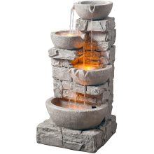 Bowls Tiered Floor Stacked Stone Waterfall Fountain