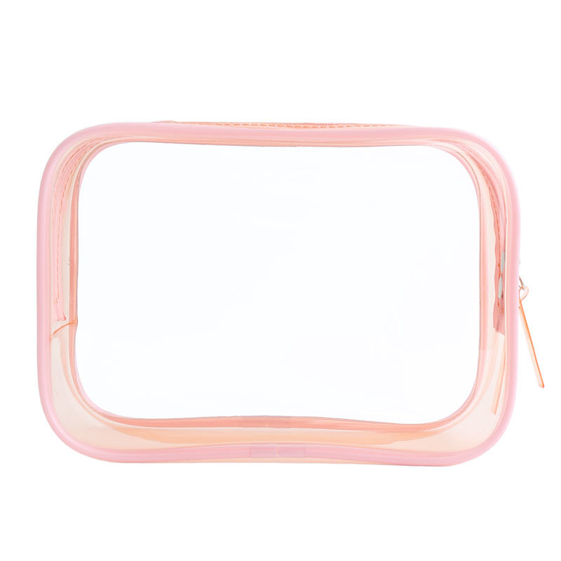 Anpassad logotyp Vattentät transparent PVC Zip Bag Make Up Present Travel Pink Toalettete Pås mode KLAR PLASTISK KOSMETISK MAKEUP Påsar