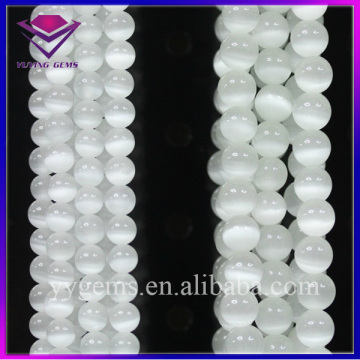 Lucky Synthetic Glass Material Wholesale Cats Eye Beads White Color with Hole
