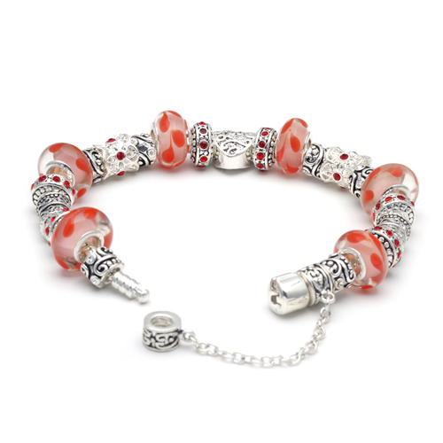 Valentine Gifts Silver Love Heart Red Charm Bead Bracelets Af21