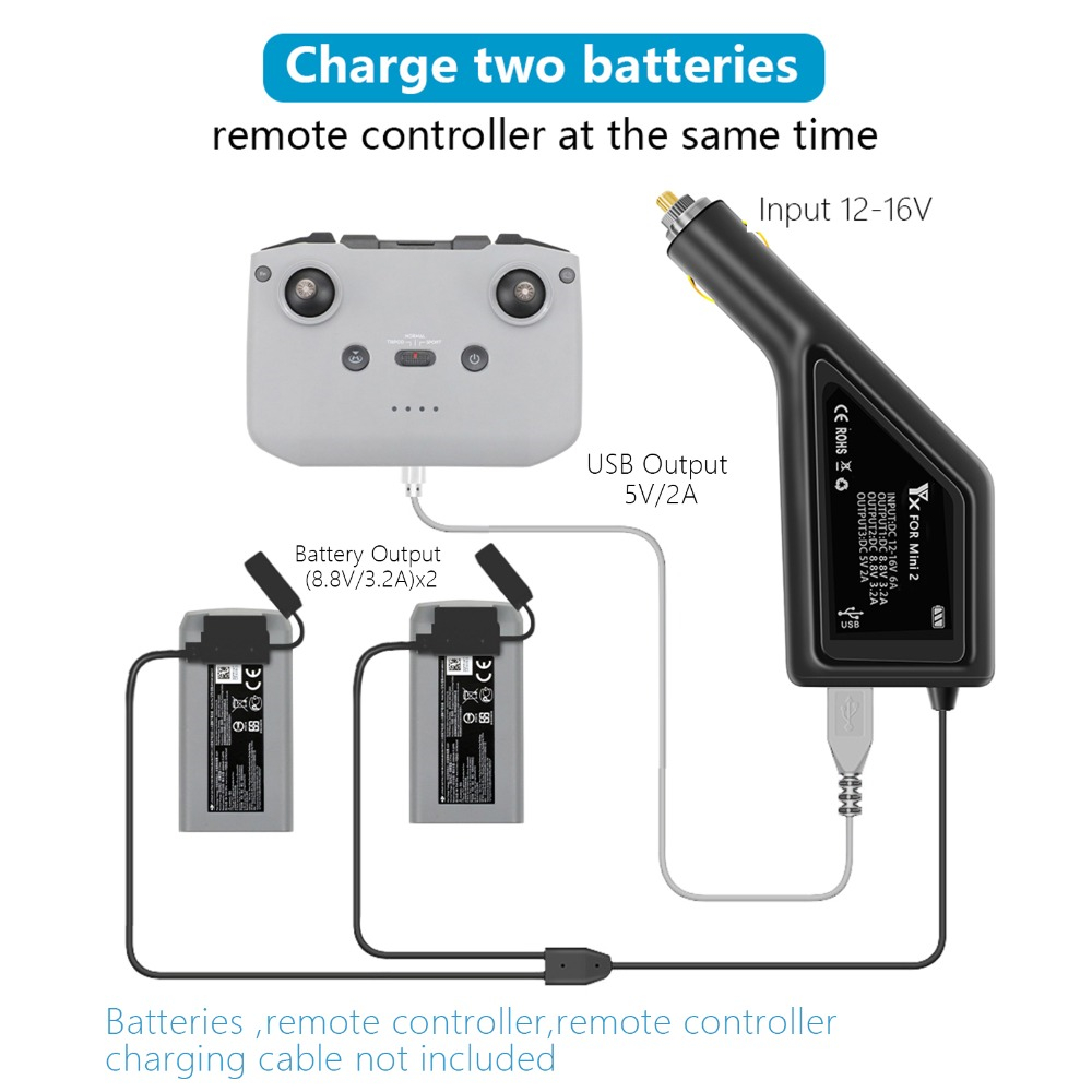 For DJI Mavic Mini 2 And Mini SE Drone Battery &Remote Control Dual Car Charger Replacement 1 order