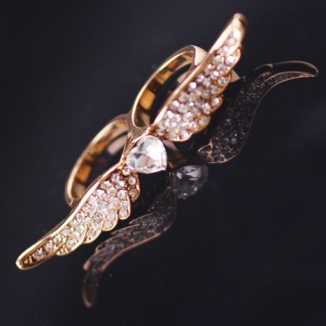 Custom New Design Gold Two Finger Diamond Ring Fashion Crystal Ring