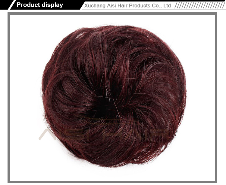 Aisi Hair Brazilian Human Hair Curly Wine Red Chignon Bun Elastic Rope Rubber Band Hairpiece Clip In Extension For Black Women