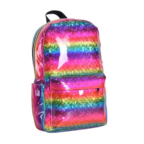 Rainbow color PU waterproof wear-resistant school bag for children