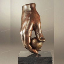 Wholesale small bronze hand holding a golf ball sculptures decorative interior