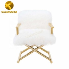 Brushed Stainless Steel Leisure Chair - Luxury White Wool Living Room Sofas
