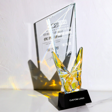 2024 Luxury V Shape Colorful Crystal 3D Diamond Awards for Business Cooperations and Events