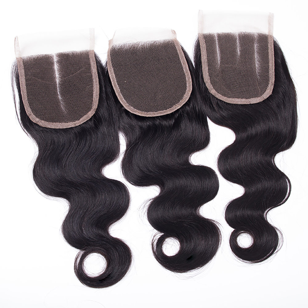 Wholesale virgin hair vendors body wave middle/free/three part closure natural color 4*4 swiss lace closure