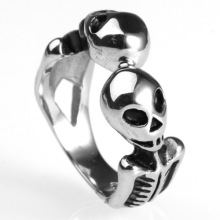 Aliens double head skull bone ring