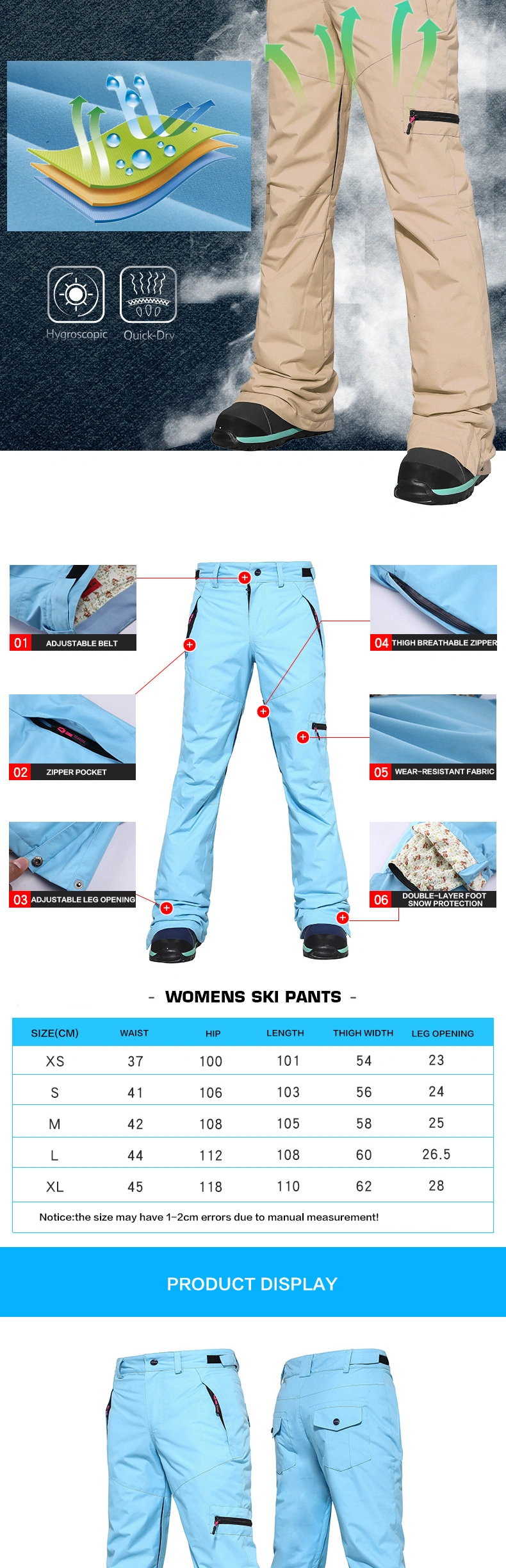 Wholesale Womens/Girls Best Stretch Waterproof White Ski Pants Cheap Plus Size Outfit Snowboard Pants