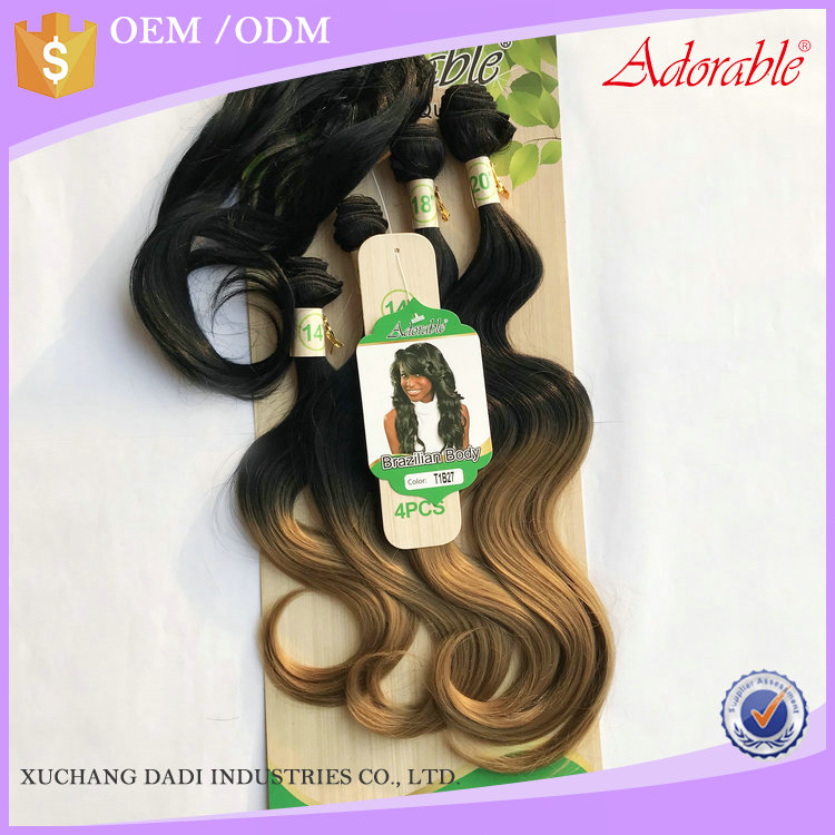 heat resistant fiber synthetic hair extension mixed two tone hair bundles Brazilian body wave 4pcs T1b27 free closure