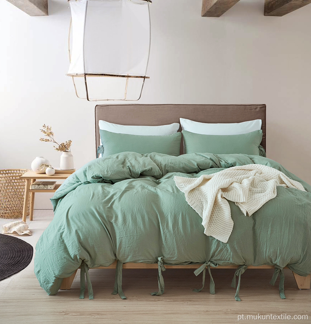Conjuntos de cama da capa do edredão do algodão lavado verde