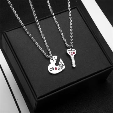 Couple a love key puzzle necklace