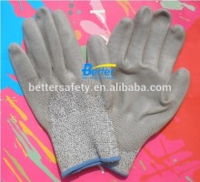 China Gray HPPE Gray PU 3/4 Coating Cut Resistant Gloves Open Back