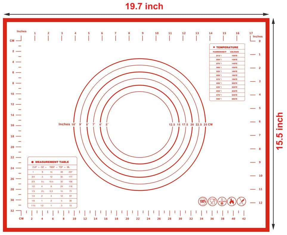 Banho de assalto a silicone tapete não bastão grande extra espessa com medições assar tanta hóz kitchenware