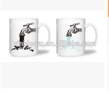 2015 new magic ceramic tap color changing mug,creative heat transfer printing cup
