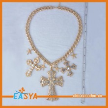 Modern Elements Color Rhinestone Necklace Cross Pendant Necklace