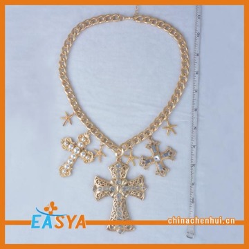 Modern Elements Color Rhinestone Necklace Cross Pendant Necklace