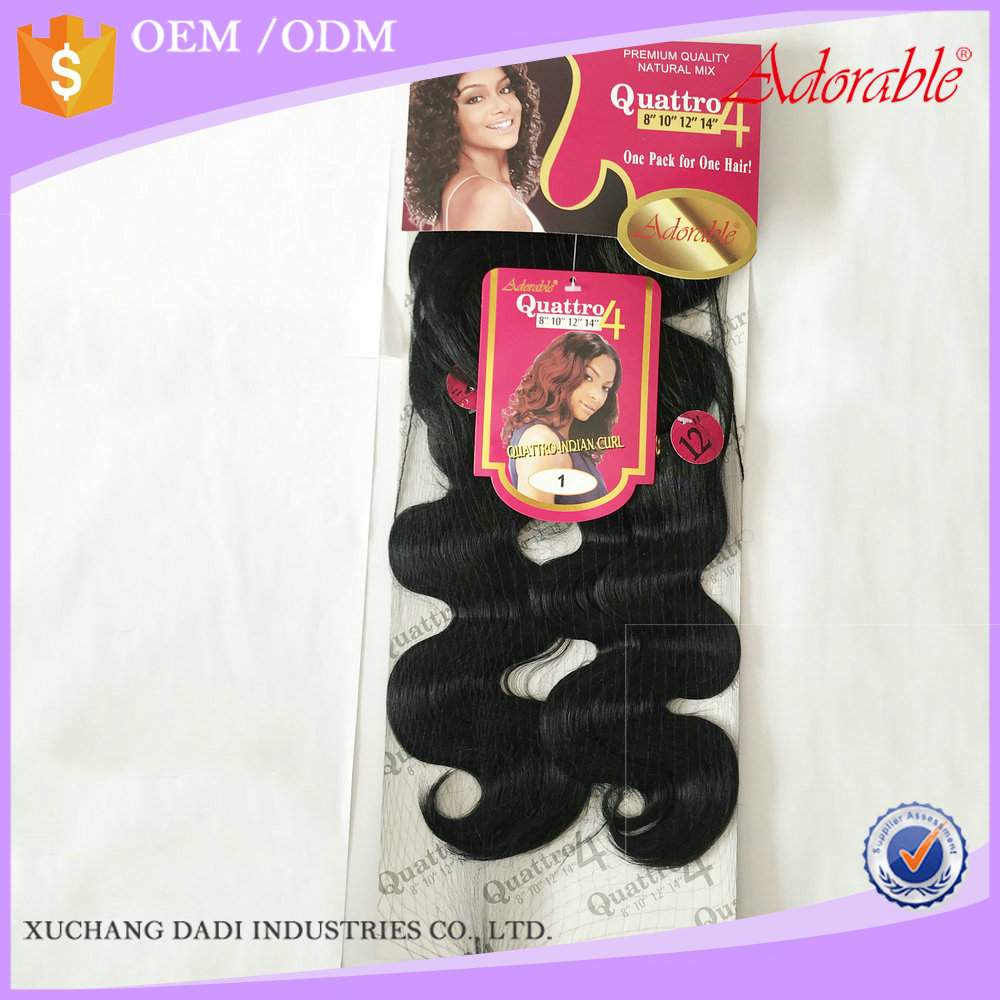 non-remy Brazilian body wave 4pcs synthetic hair weaving bundles with 1pc synthetic closure,Quattro indian curl blend hair