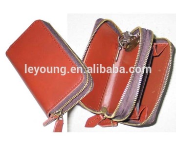 Women Red Leather Zipper Key Wallet with Coin Case
