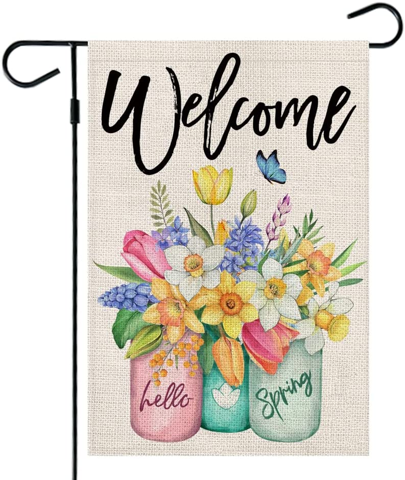 Spring Garden Flag Floral Mason Jar