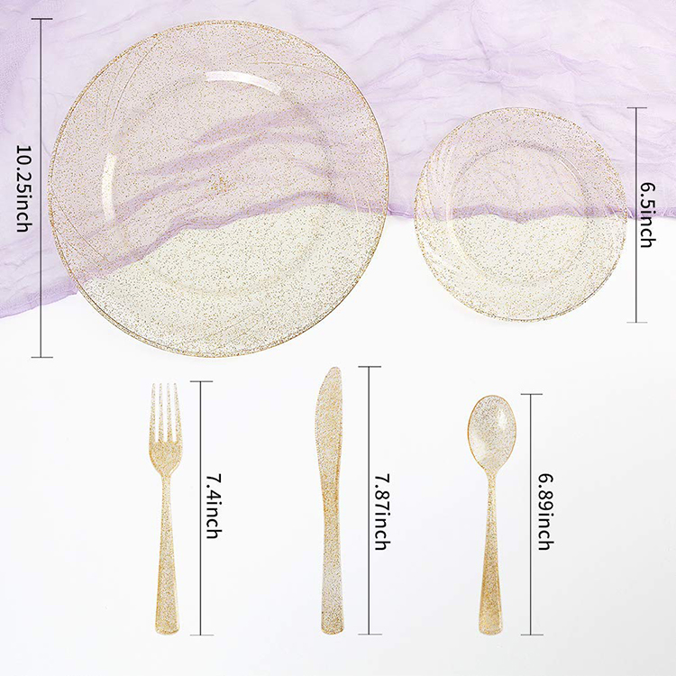 125-Piece Premium Gold Rim Plastic Silverware Cutlery Set Heavy Duty Plastic Place Setting Dinnerware Set