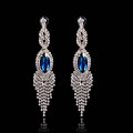 Blue Rhinestone Long Fashion Drop Earrings