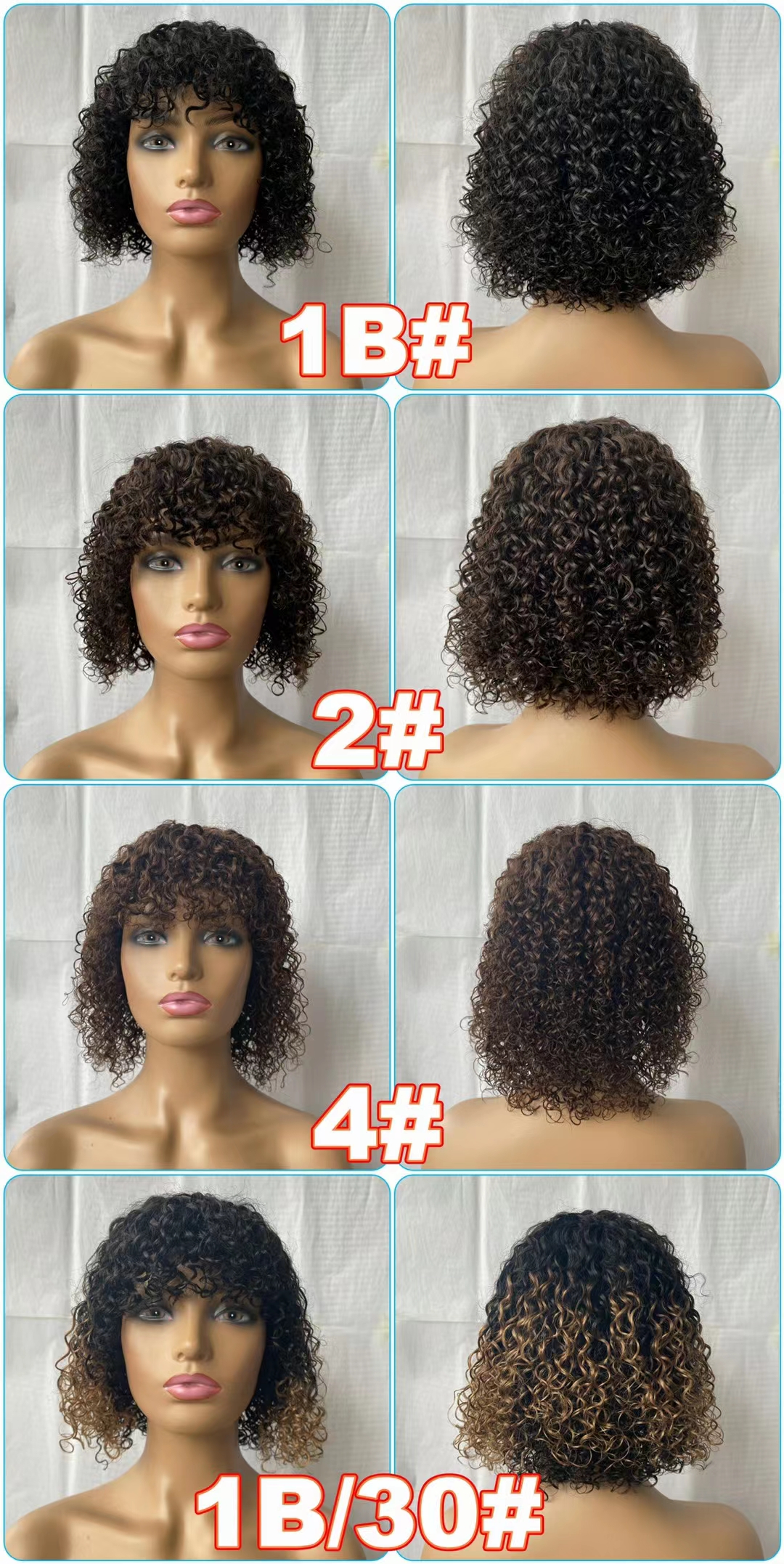 Pixie Cut Short Wigs With Bangs Jerry Curly Deep Water Wave Virgin Brazilian Cuticle Aligned Wig 100% Human Hair Wigs
