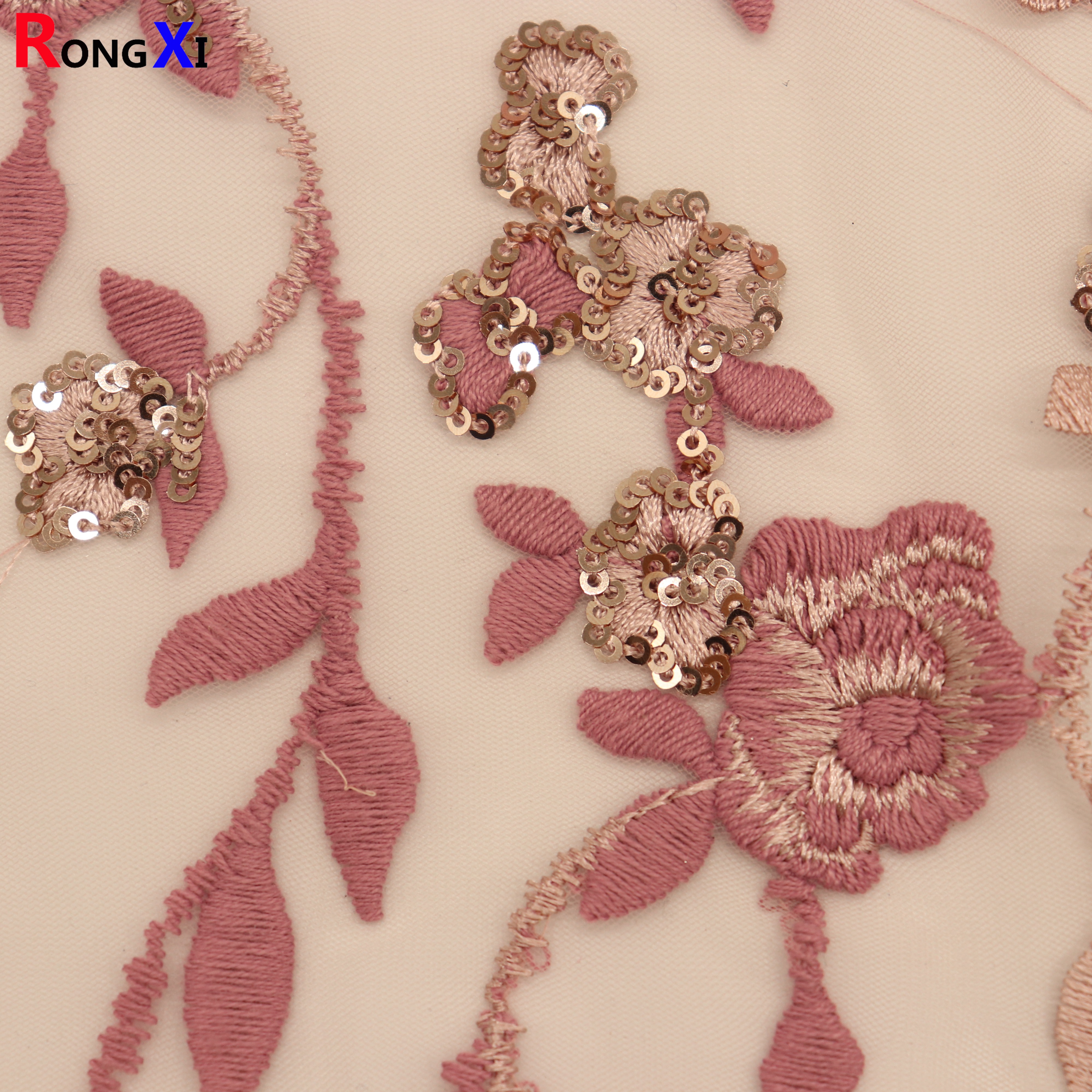 RXF1876 Hot Selling Sequined Fabric Rose Gold With CE Certificate