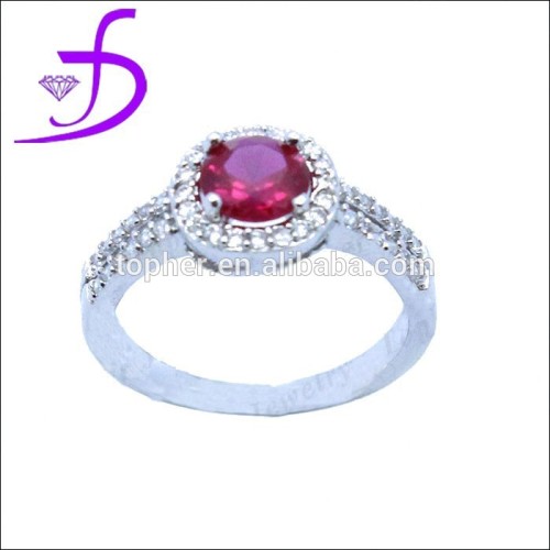 Ruby stone wedding ring with pave setting CZ