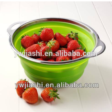 silicone stainless steel fruit basket,colander basket,folding basket